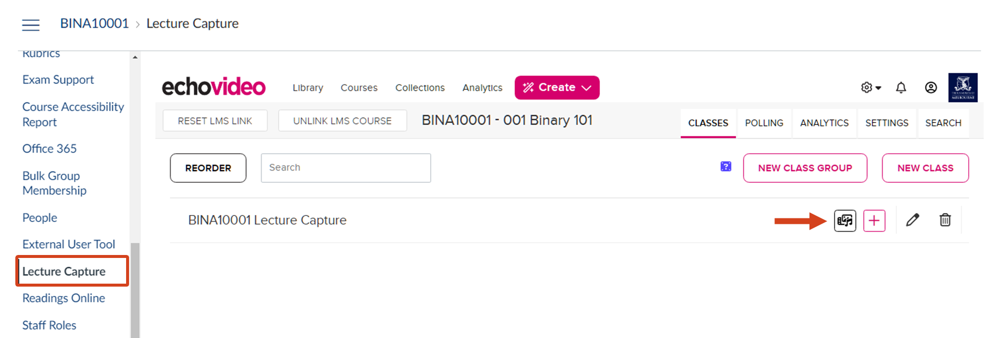 Staff can access the Media Editor via the LMS Screenshot of Canvas LMS interface - EchoVideo window with Edit Video button highlighted
