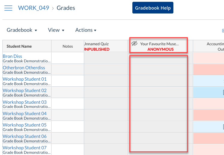 Anonymous column in the Gradebook