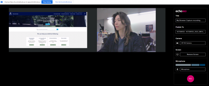 Previewing camera and screen capture
