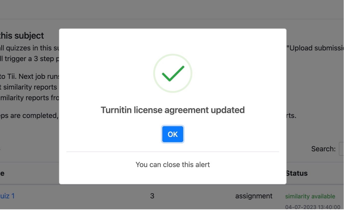 End-user license agreement confirmation of acceptance alert