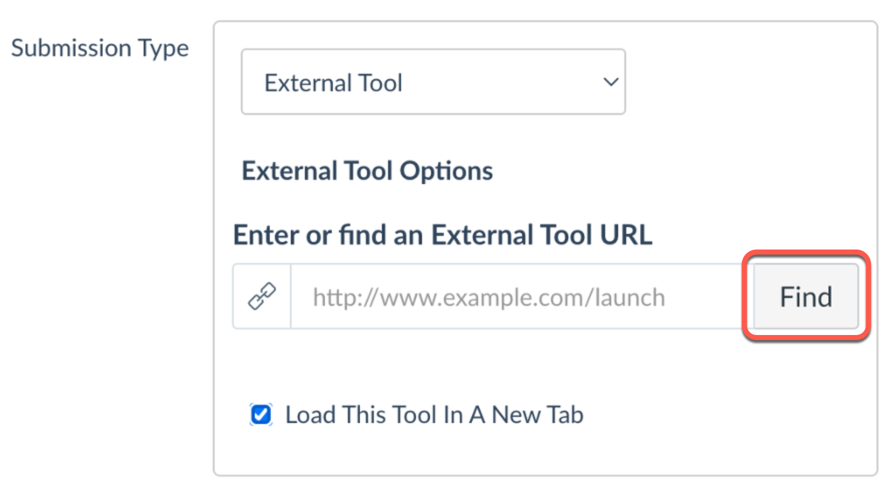 Choose External Tool as the submission type and click Find