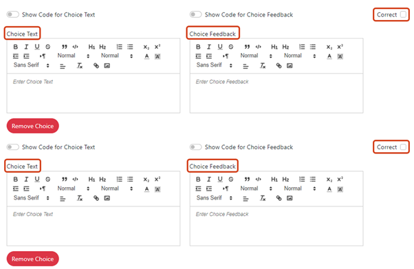 Multi Select Choice settings