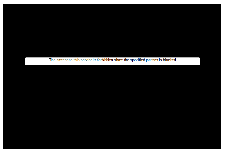 Embed error: Example 2 Screenshot of an embed error in the LMS. The error message reads “The access to this service is forbidden since the specified partner is blocked.”