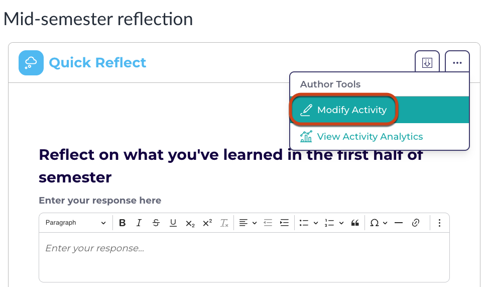 Screenshot of the Modify Activity button