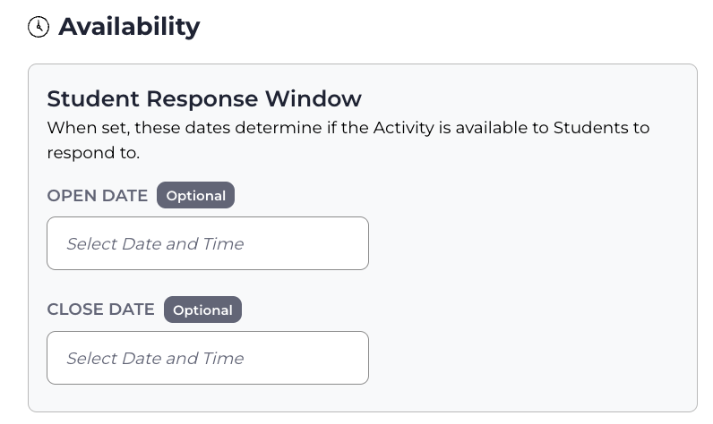 Screenshot of the student functionality settings for a Stackle activity