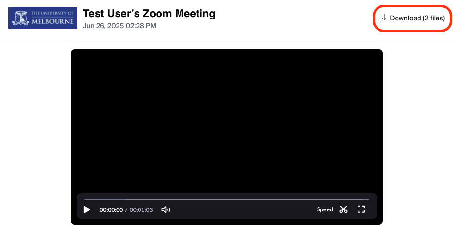  Screenshot of page to download Zoom recording. A red box highlights the download button.
