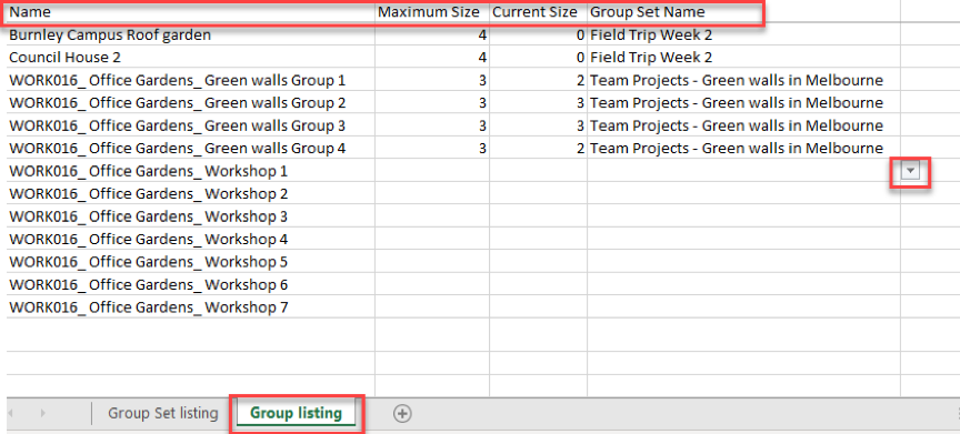 Group listing Excel file update